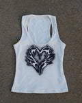 sc0rpia CYBER HEART TANK in white, front view, hand-airbrushed heart graphic in black 